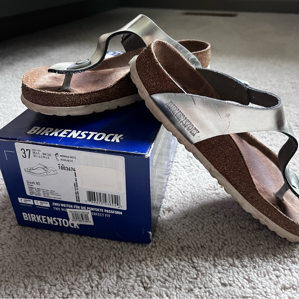 Silver, Birkenstock, Gizeh BS, size 37